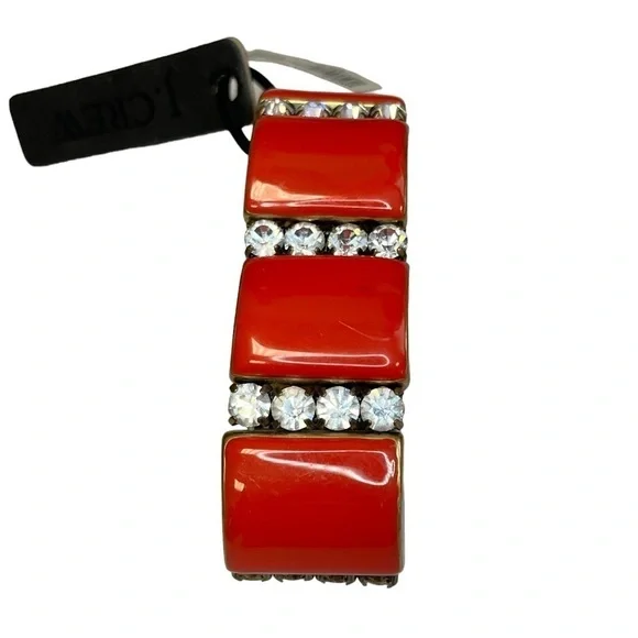 J Crew Red Square Gold-Tone Bracelet Rhinestone Diamonds New Elastic - Picture 4 of 7